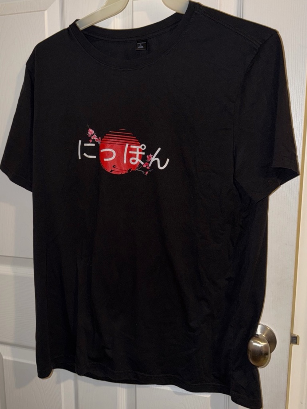 ROMWE Black Short Sleeve Tee with Red Sun and White Japanese Print